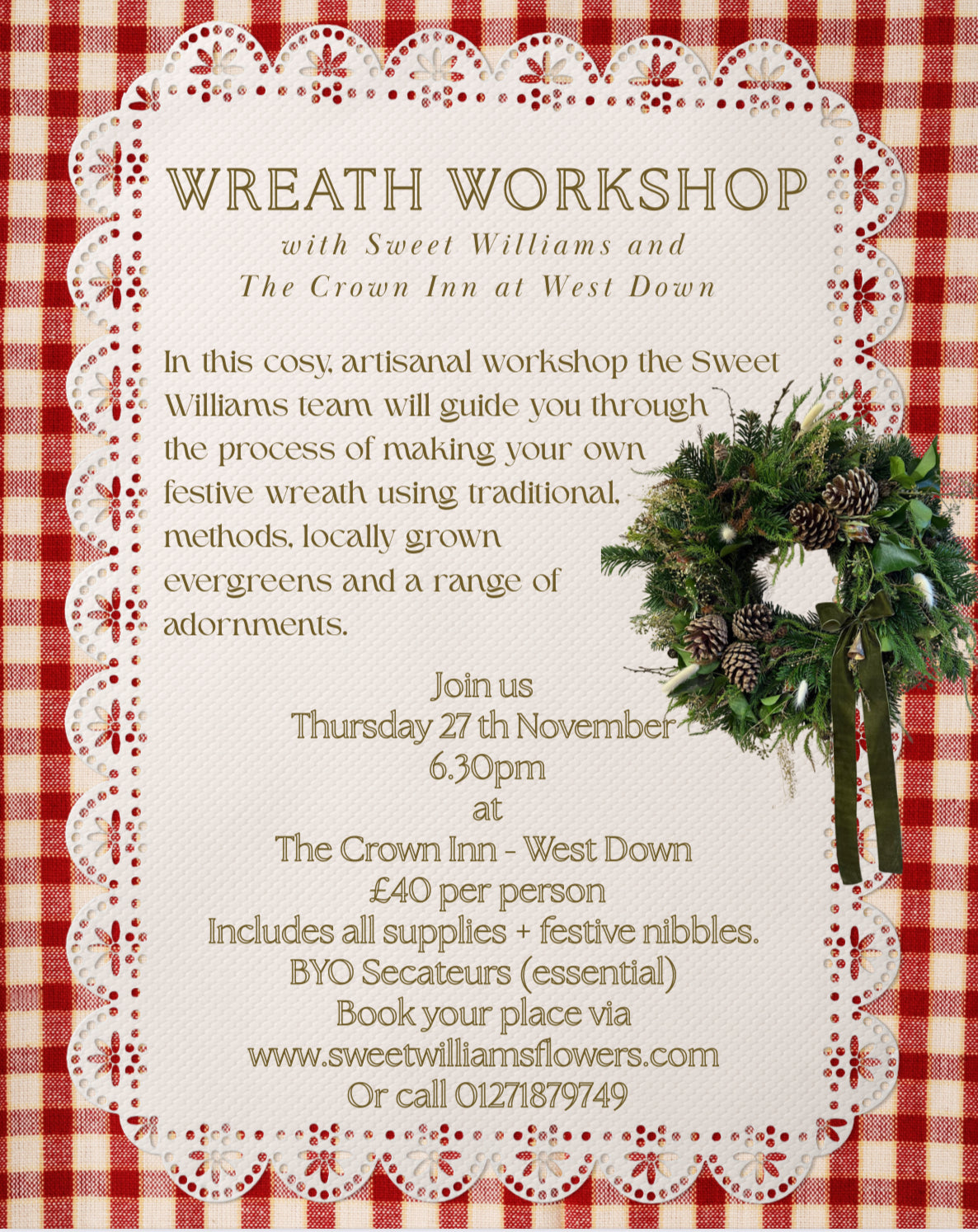 Wreath Making Workshop - With The Crown Inn at West Down